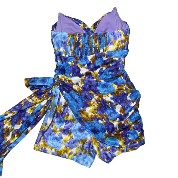 Floral Strapless Jumpsuit - Blue and Yellow - Picture 11 of 12